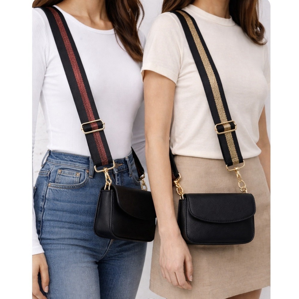 Shimmer/Black Expandable Replacement Purse Crossbody Strap Bundle w/Gold Hardwr